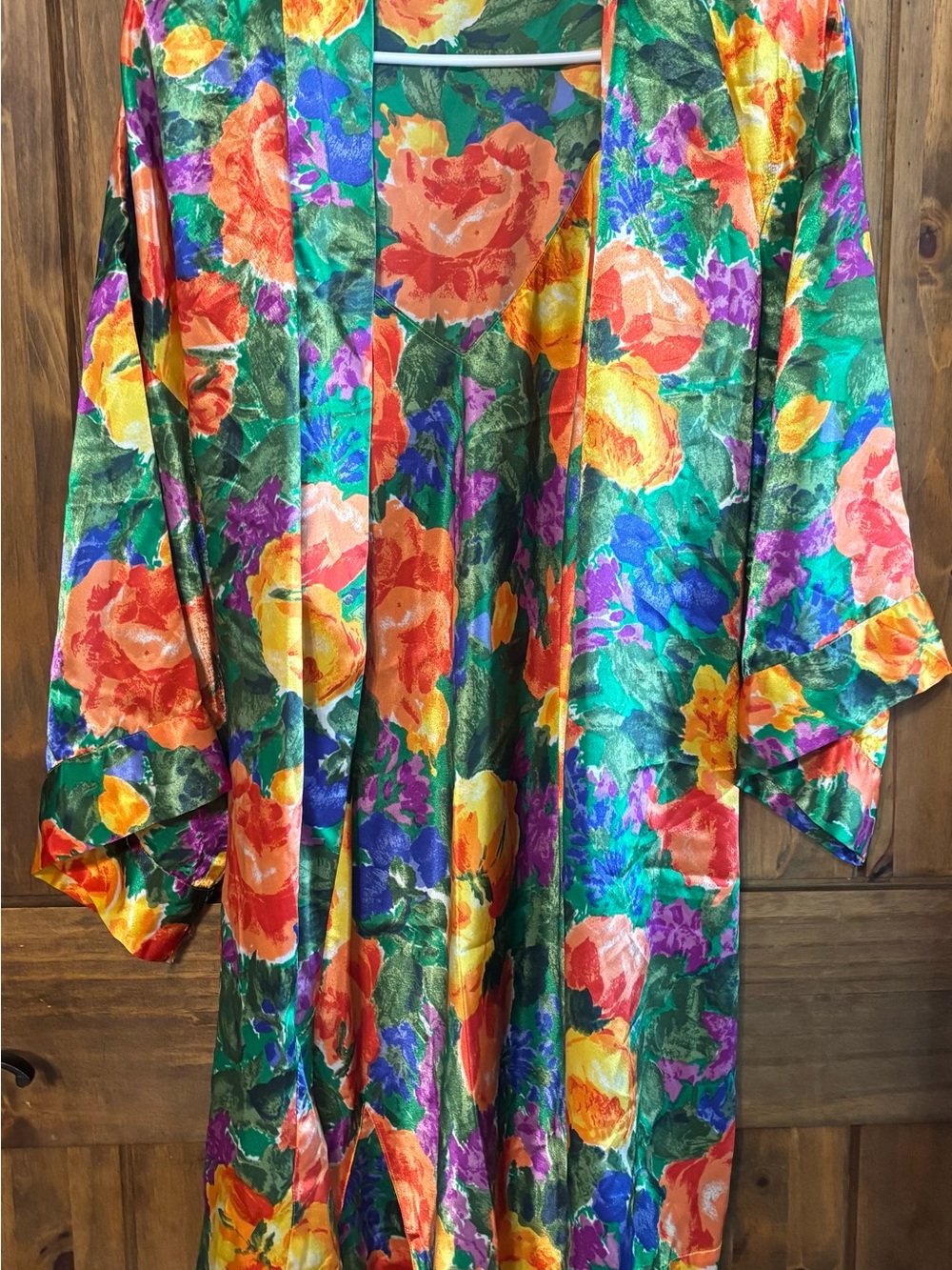 Vintage 90s Victoria’s Secret Gold Label vivid Floral Satin Robe Slip Set Size L - Picture 15 of 15